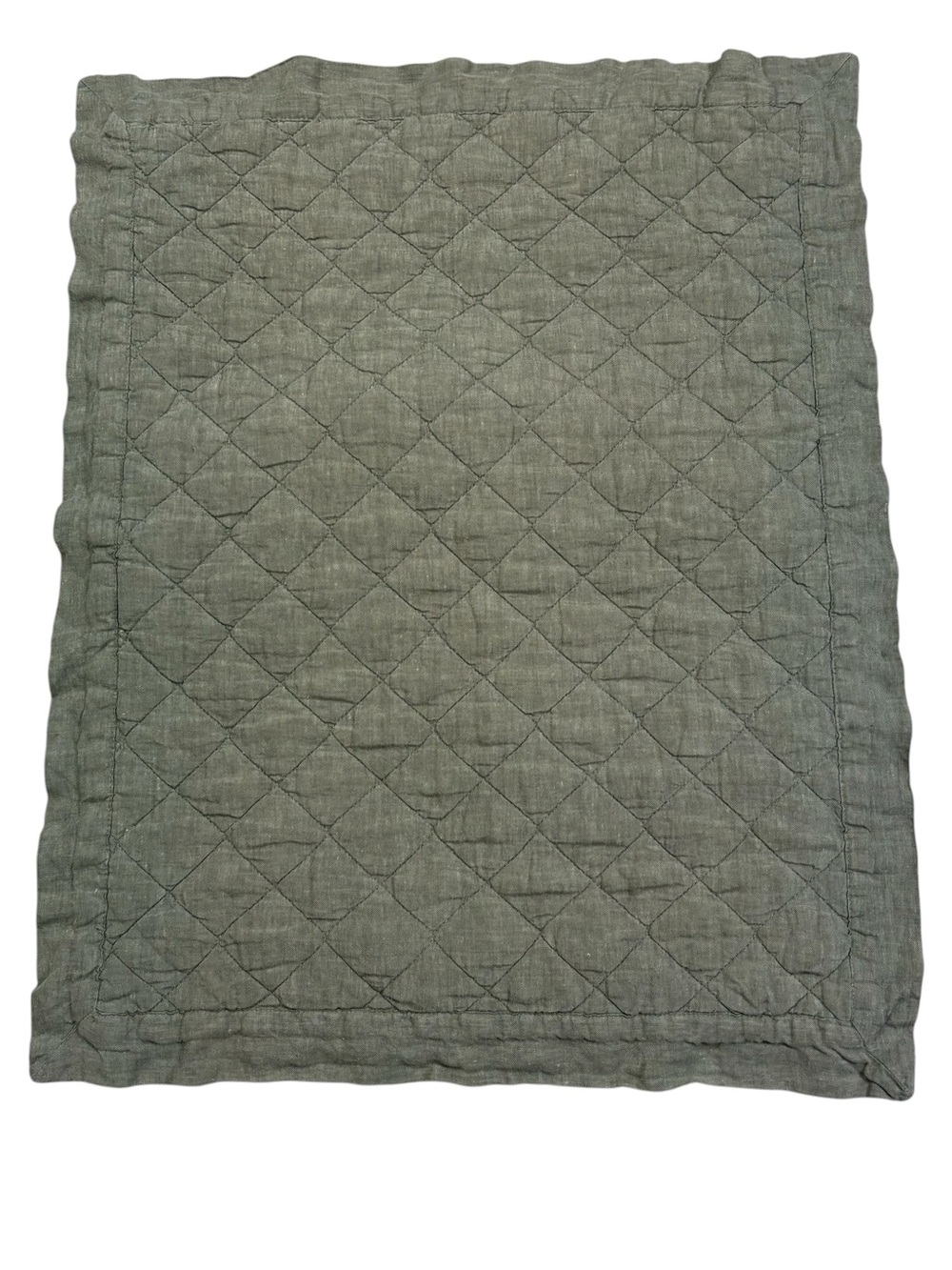 Pottery Barn Diamond Quilt Sham Standard Pillow Cover Green Flax Linen